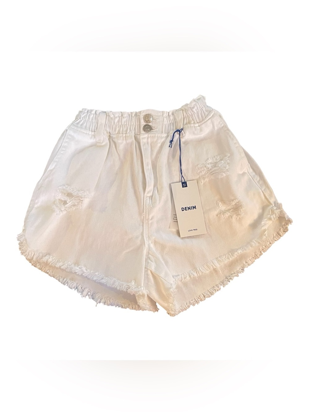 Love Tree Denim Jean Shorts Women’s S Distressed High Waisted White